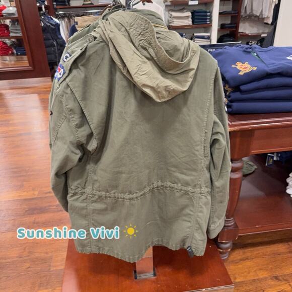 NWT Polo Ralph Lauren Men Iconic Field Jacket Hoodie Cotton Patches Olive large - Picture 5 of 9